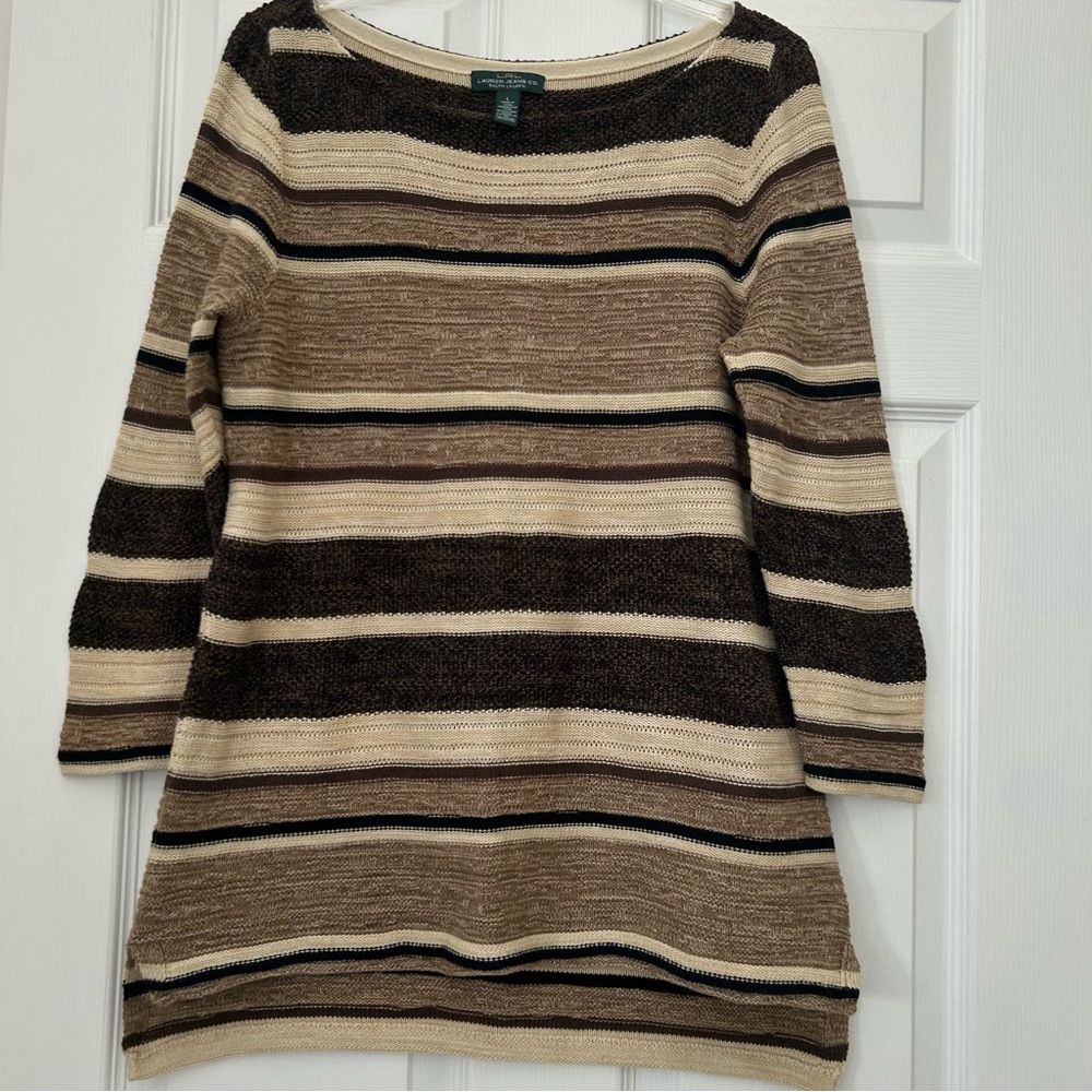 Lauren Jeans Company Lauren Ralph Lauren 3/4 Sleeve Striped Sweater